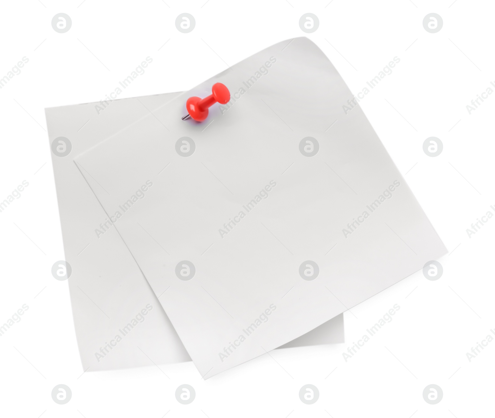 Photo of Blank notes pinned on white background, top view