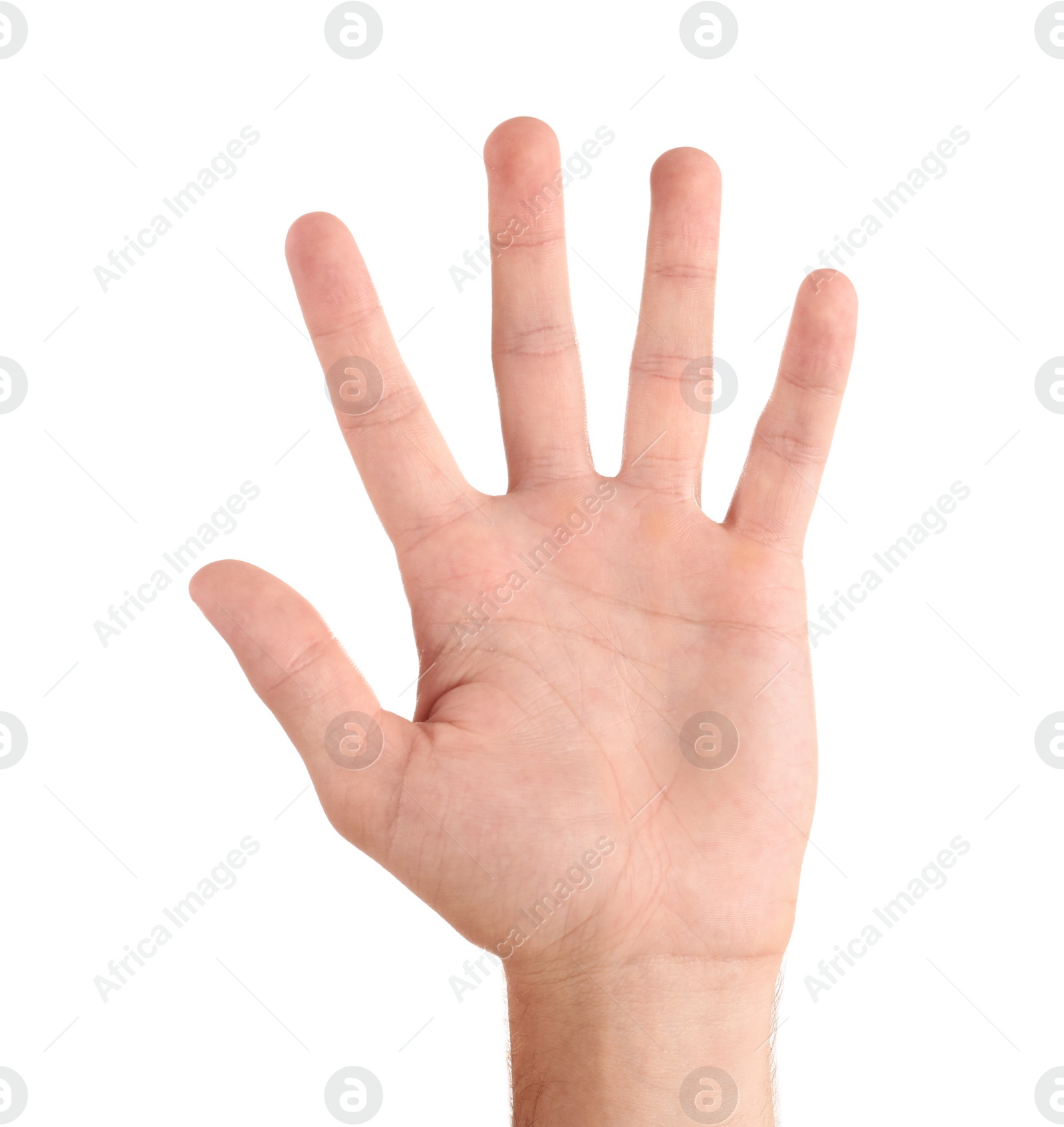 Photo of Abstract young man's hand on white background