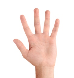 Photo of Abstract young man's hand on white background