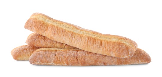 Photo of Tasty baguettes on white background. Fresh bread