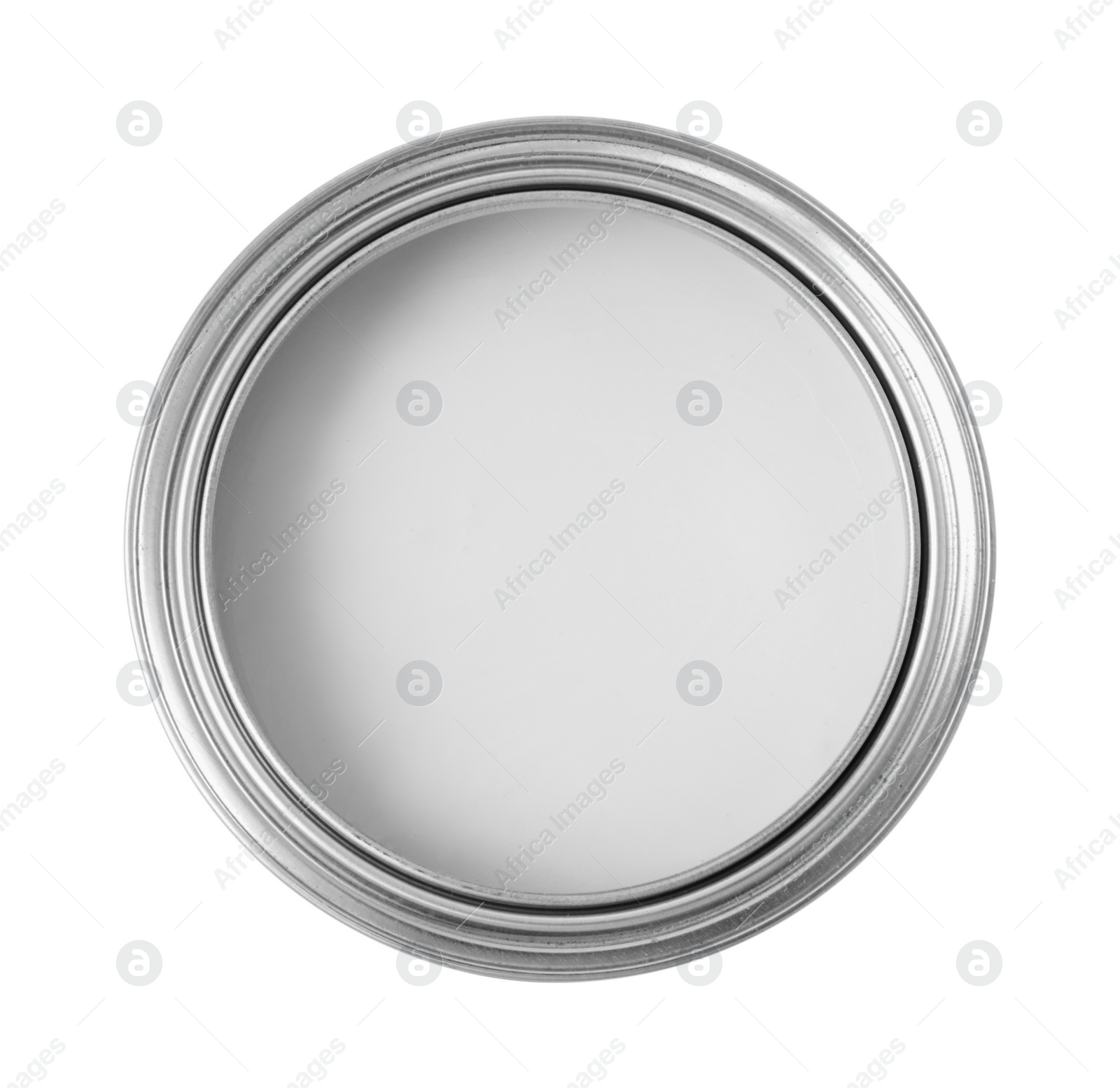 Photo of One can of paint on white background, top view