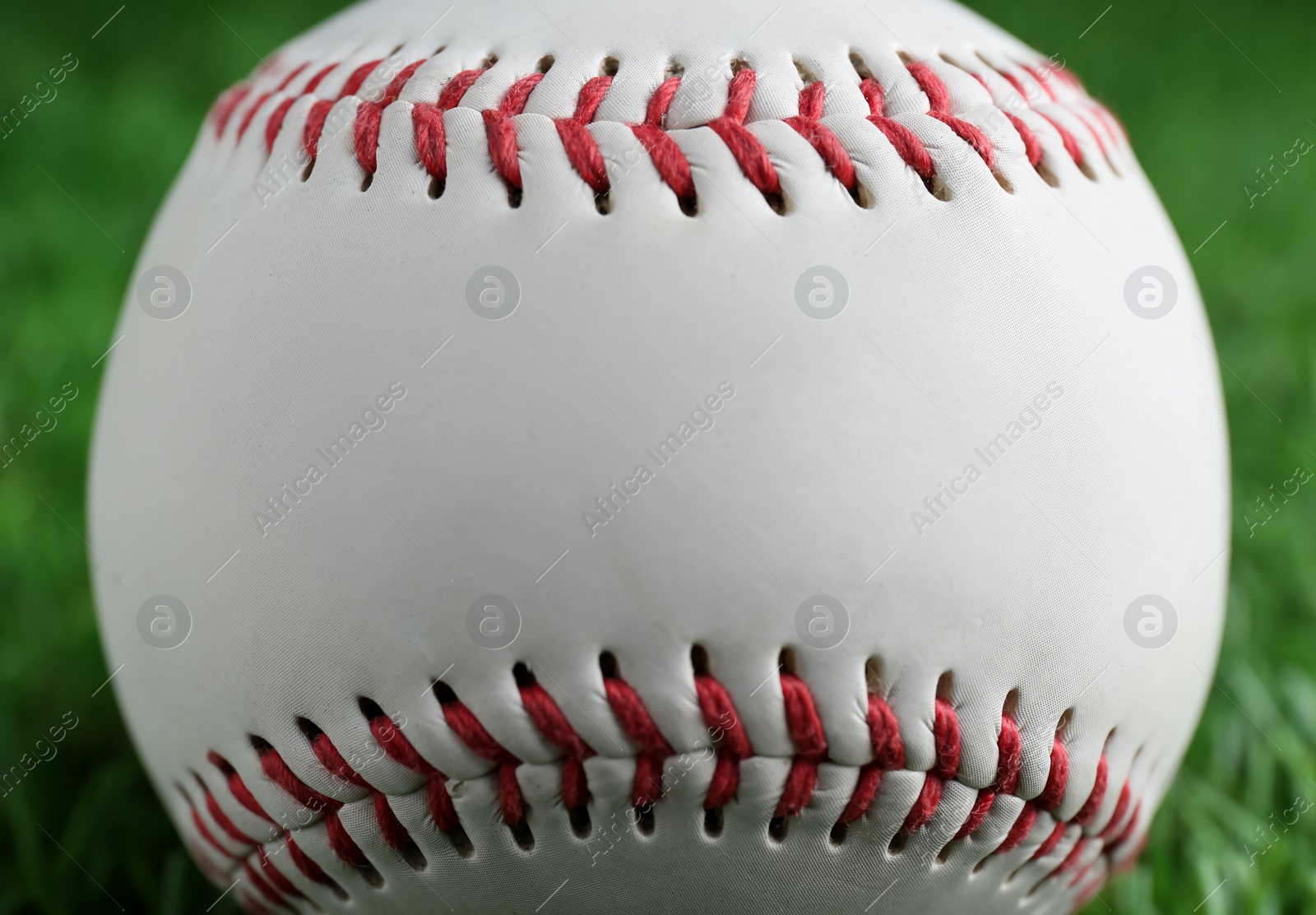 Photo of Baseball ball on green grass, closeup. Sports game