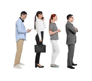 Image of People waiting in queue on white background