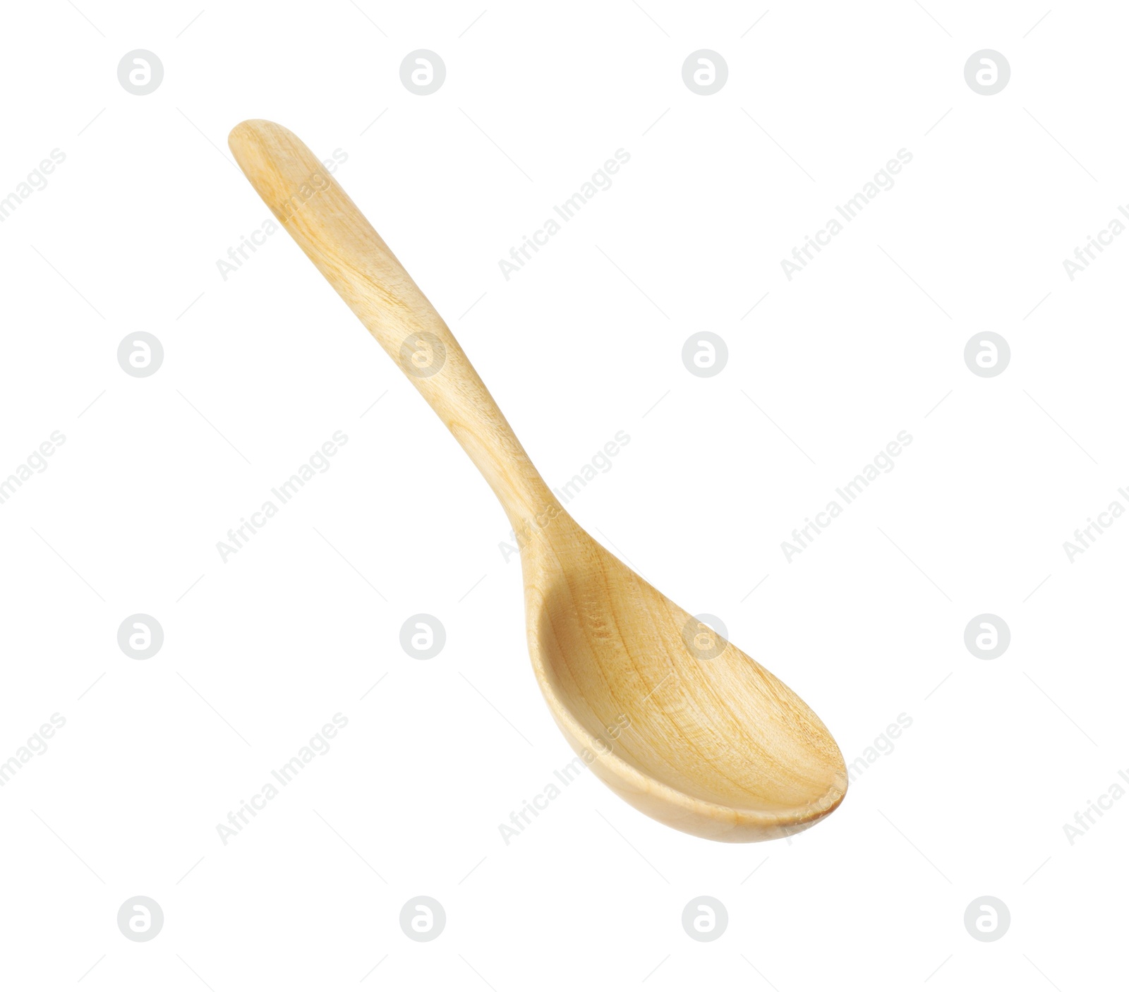 Photo of One empty wooden spoon isolated on white