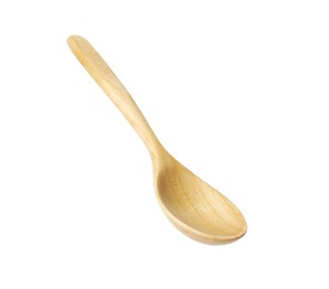 Photo of One empty wooden spoon isolated on white