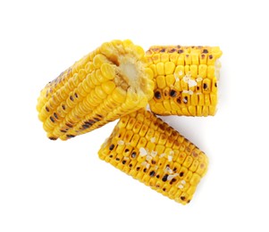 Photo of Tasty grilled corn cobs on white background, top view
