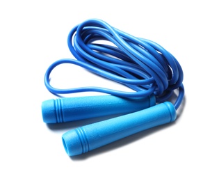 Photo of Jump rope on white background. Sports equipment