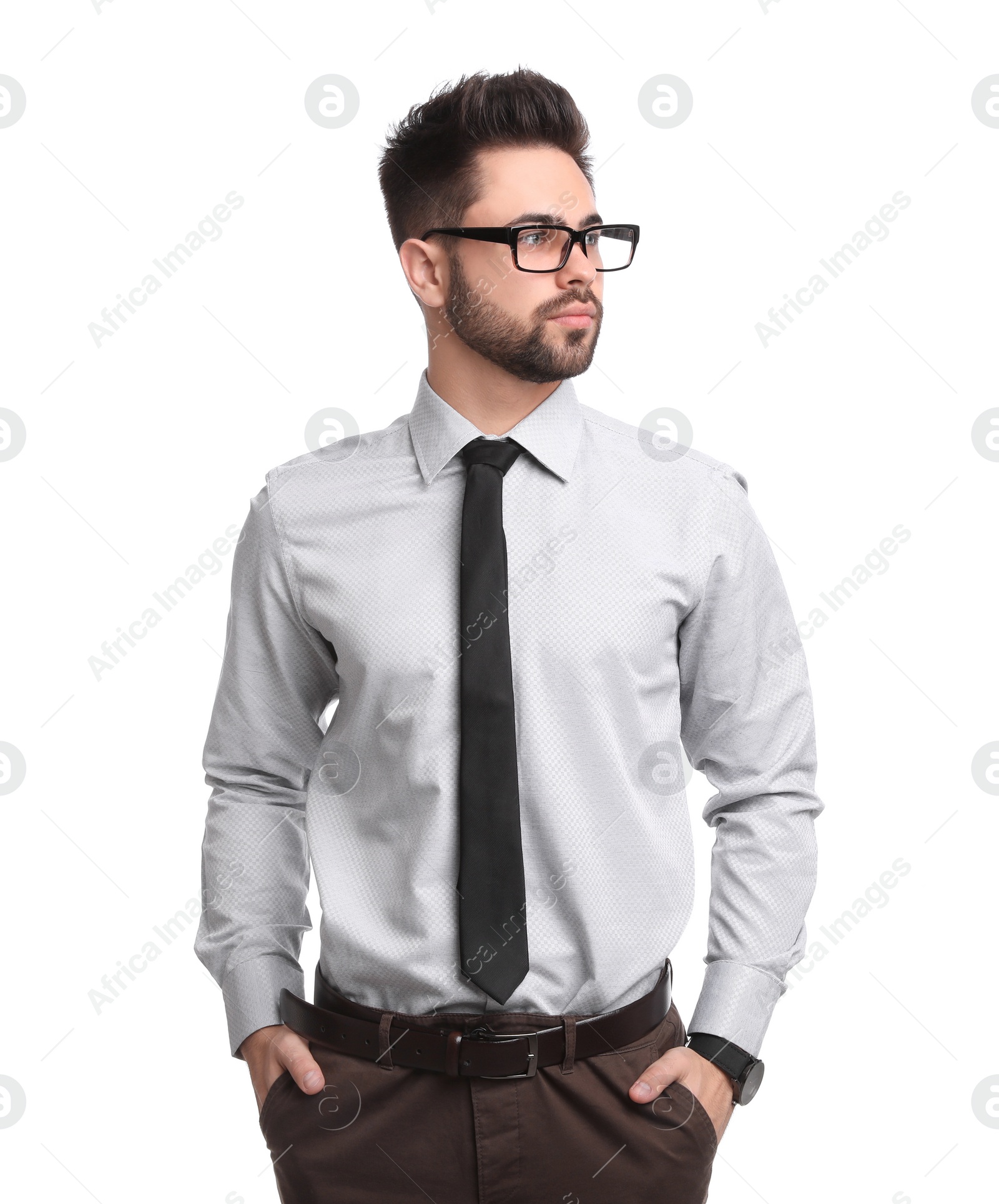 Photo of Portrait of young businessman on white background