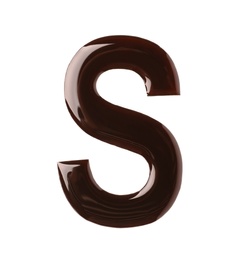 Chocolate letter S on white background, top view