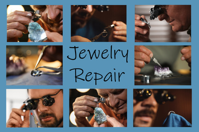 Collage with photos of jewelers at work