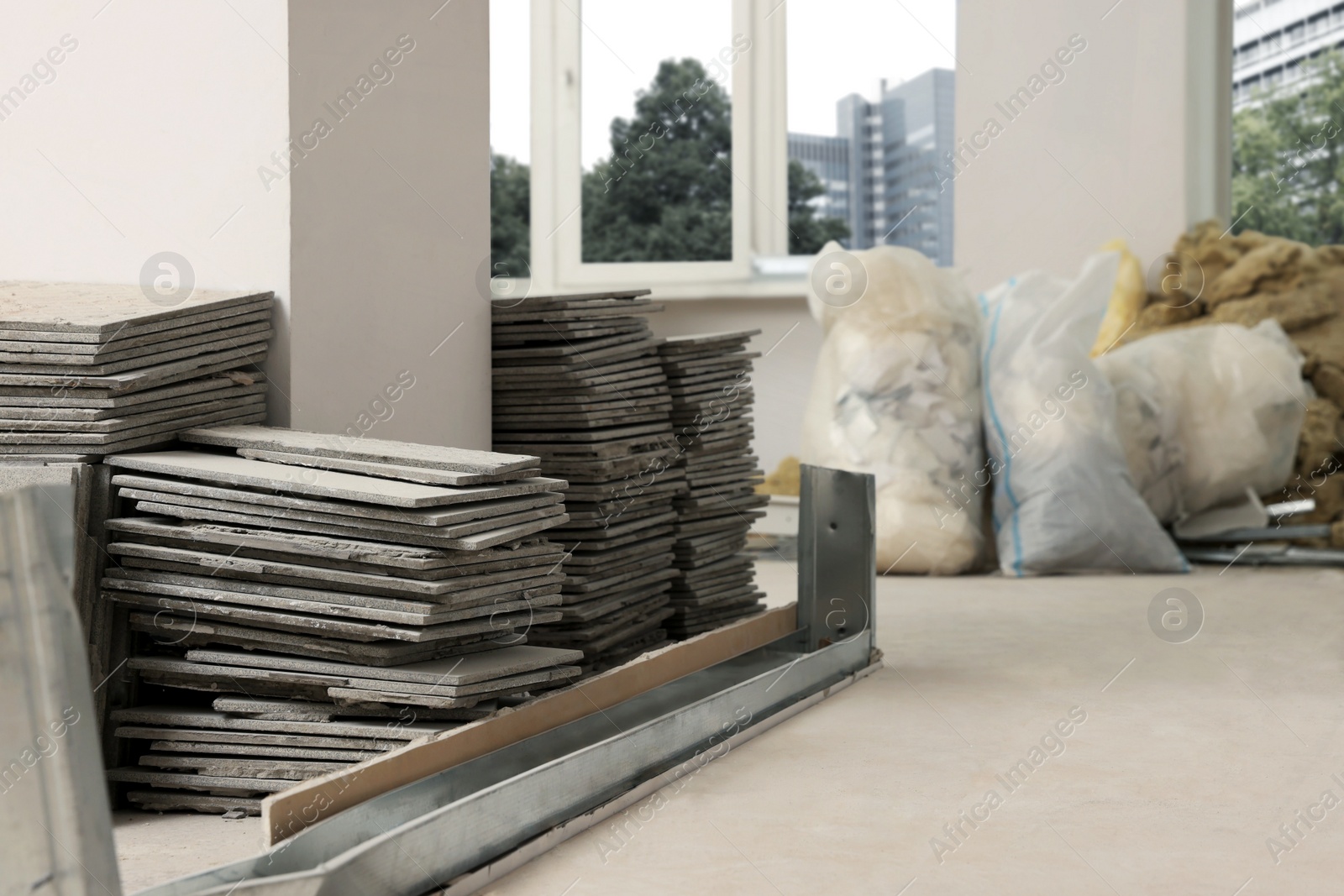 Photo of Building materials in room prepared for renovation