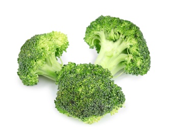 Photo of Fresh green broccoli on white background. Organic food