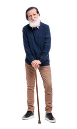 Photo of Senior man with walking cane on white background