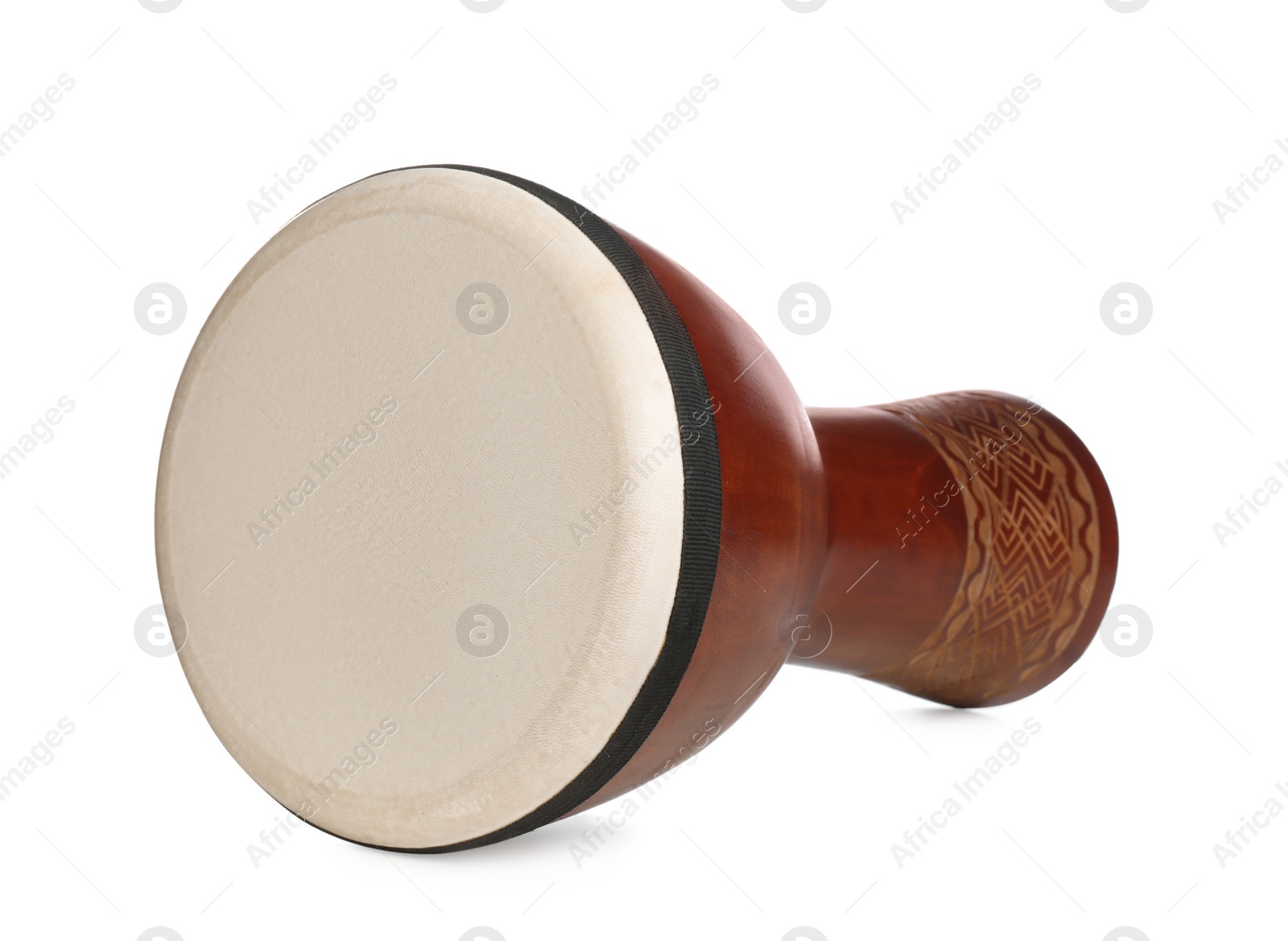 Photo of Vintage hand drum isolated on white. Percussion musical instrument