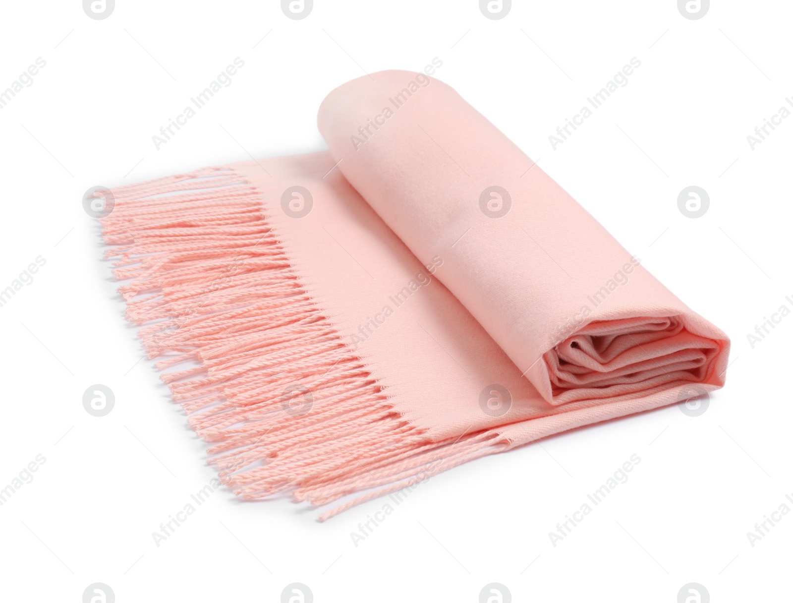 Photo of One beautiful cashmere scarf on white background