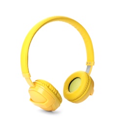 Photo of Stylish modern headphones with earmuffs on white background