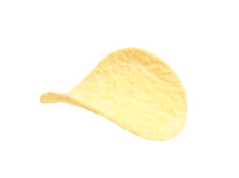 Tasty crispy potato chip on white background