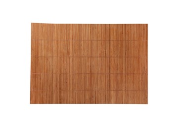 Photo of New clean bamboo mat isolated on white, top view