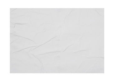 Photo of Top view of creased blank poster on white background