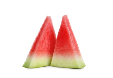 Photo of Slices of delicious ripe watermelon isolated on white