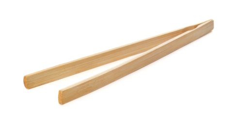 Tongs made of bamboo on white background