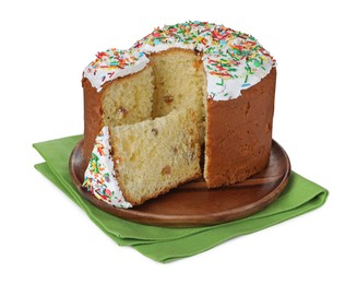Traditional Easter cake with sprinkles on white background