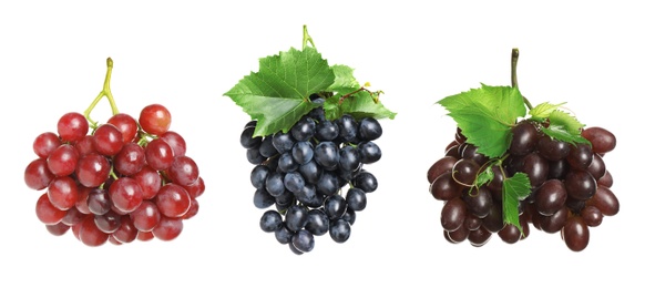 Image of Set of fresh grapes on white background. Banner design