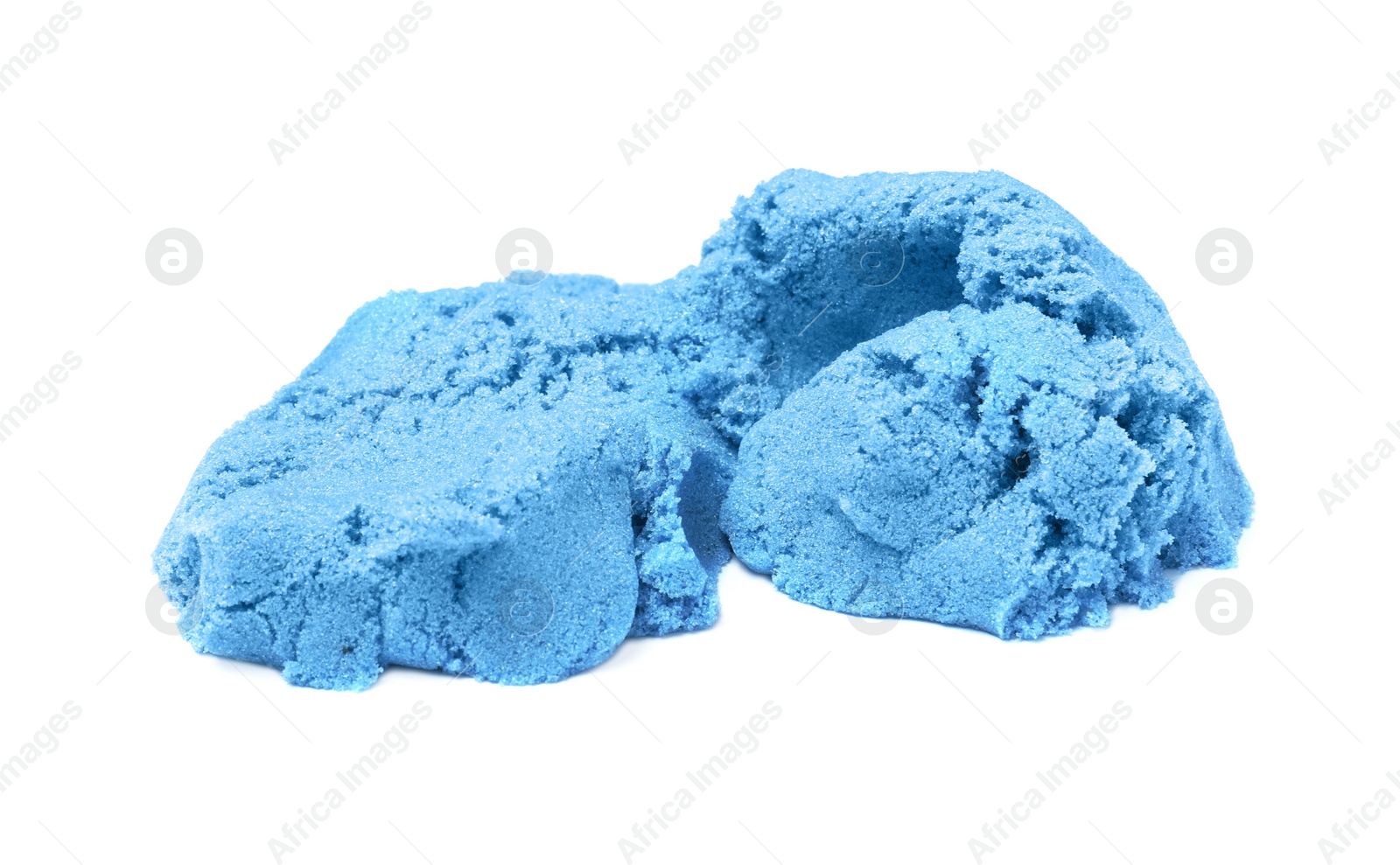 Photo of Pile of blue kinetic sand on white background