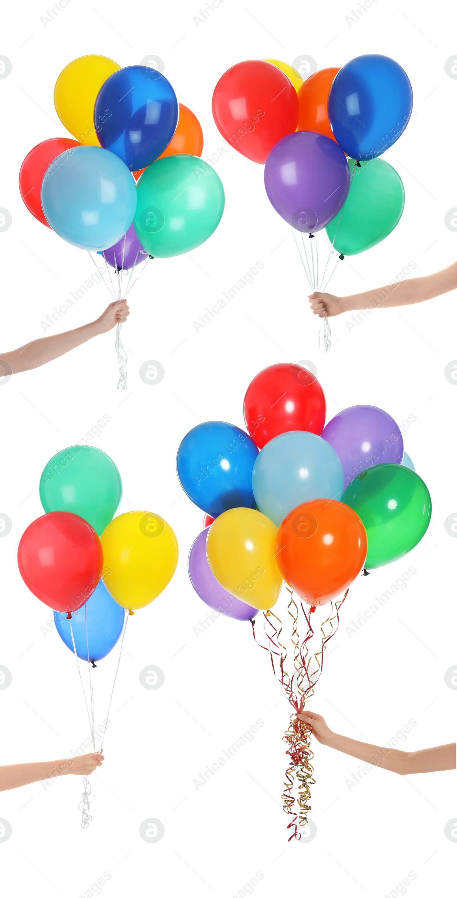 Women with air balloons on white background, closeup Image of Women with air balloons on white background, closeup