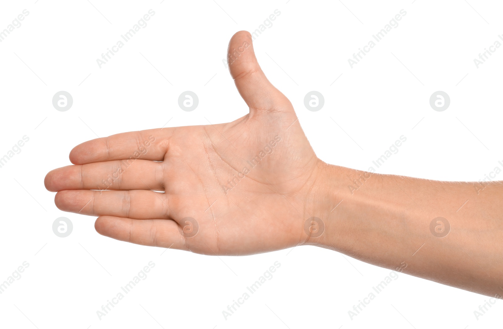 Photo of Man making frame with hand on white background, closeup