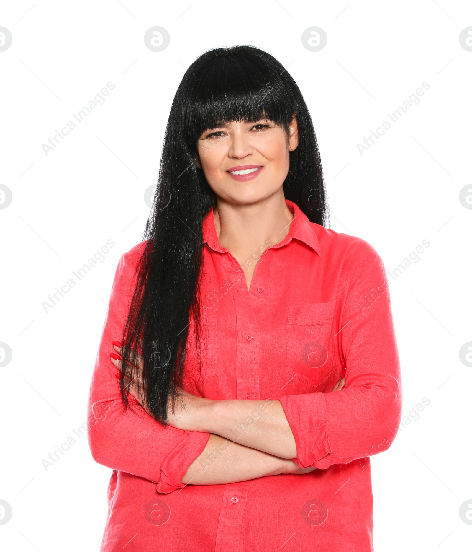 Photo of Portrait of mature woman on white background