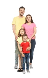 Photo of Full length portrait of happy family with children on white background