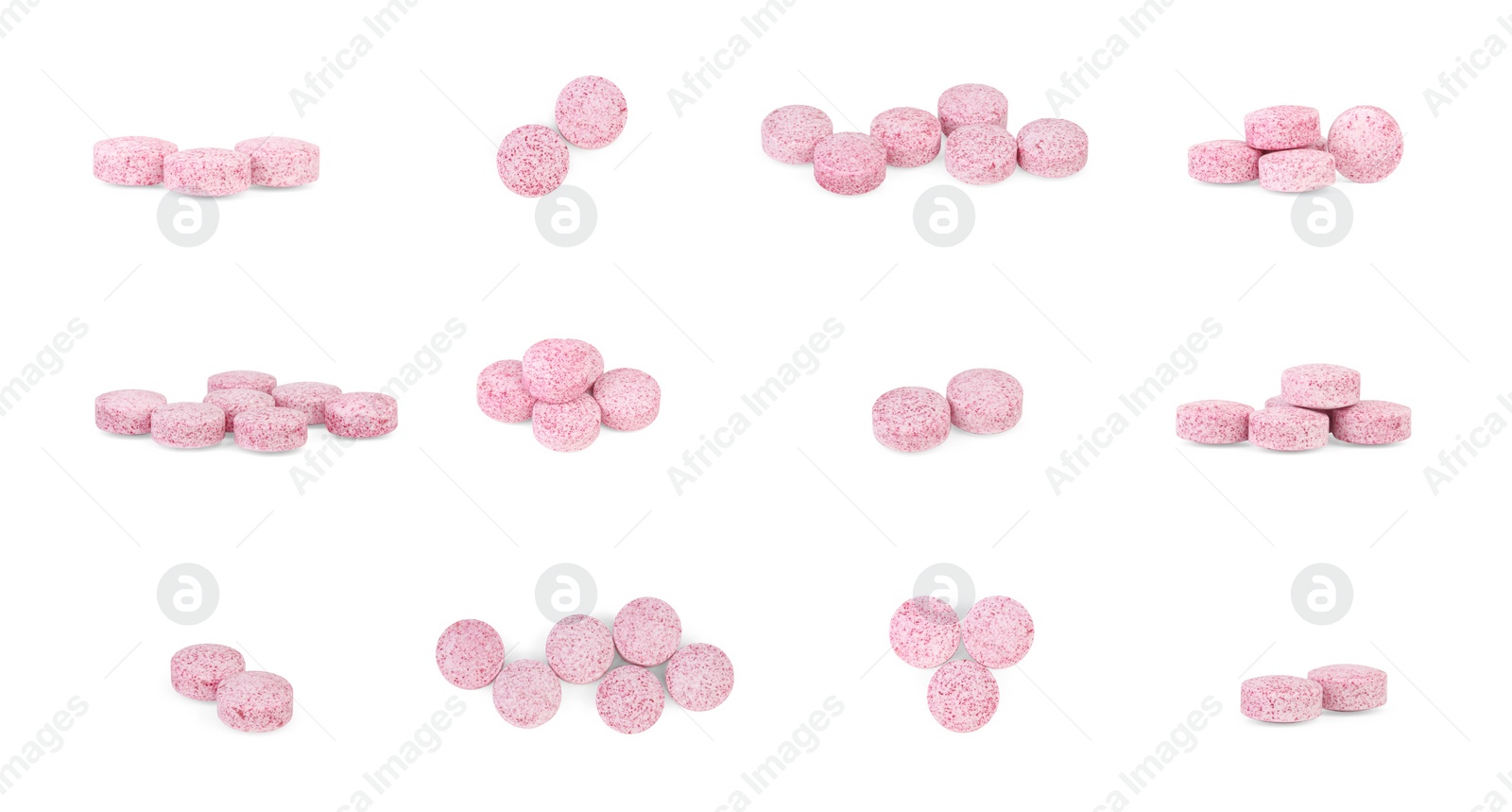 Image of Collage of vitamin pills isolated on white