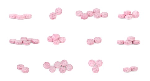 Image of Collage of vitamin pills isolated on white