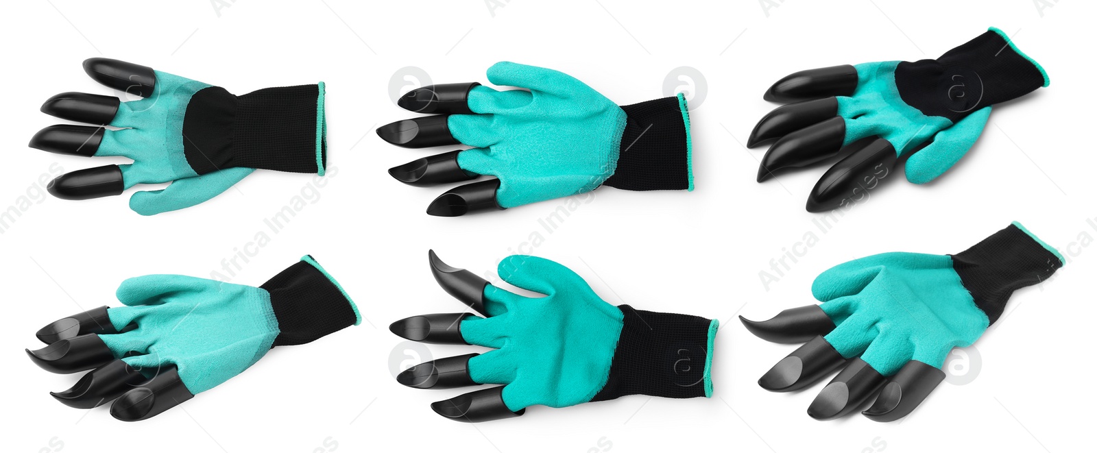 Image of Gardening glove with claws isolated on white, set