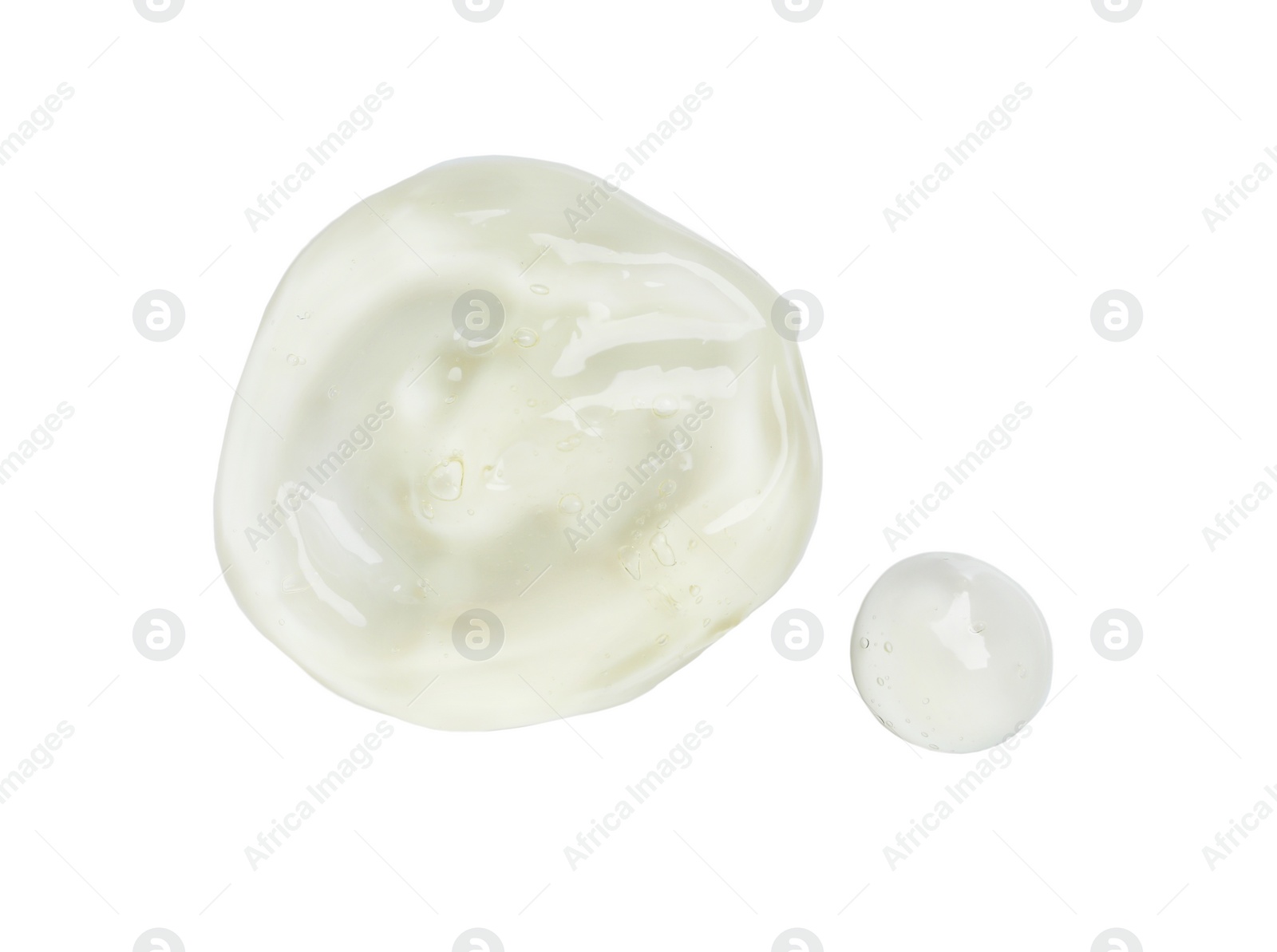 Photo of Sample of face gel on white background, top view