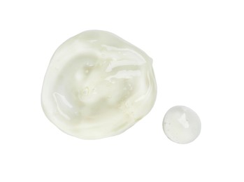 Photo of Sample of face gel on white background, top view