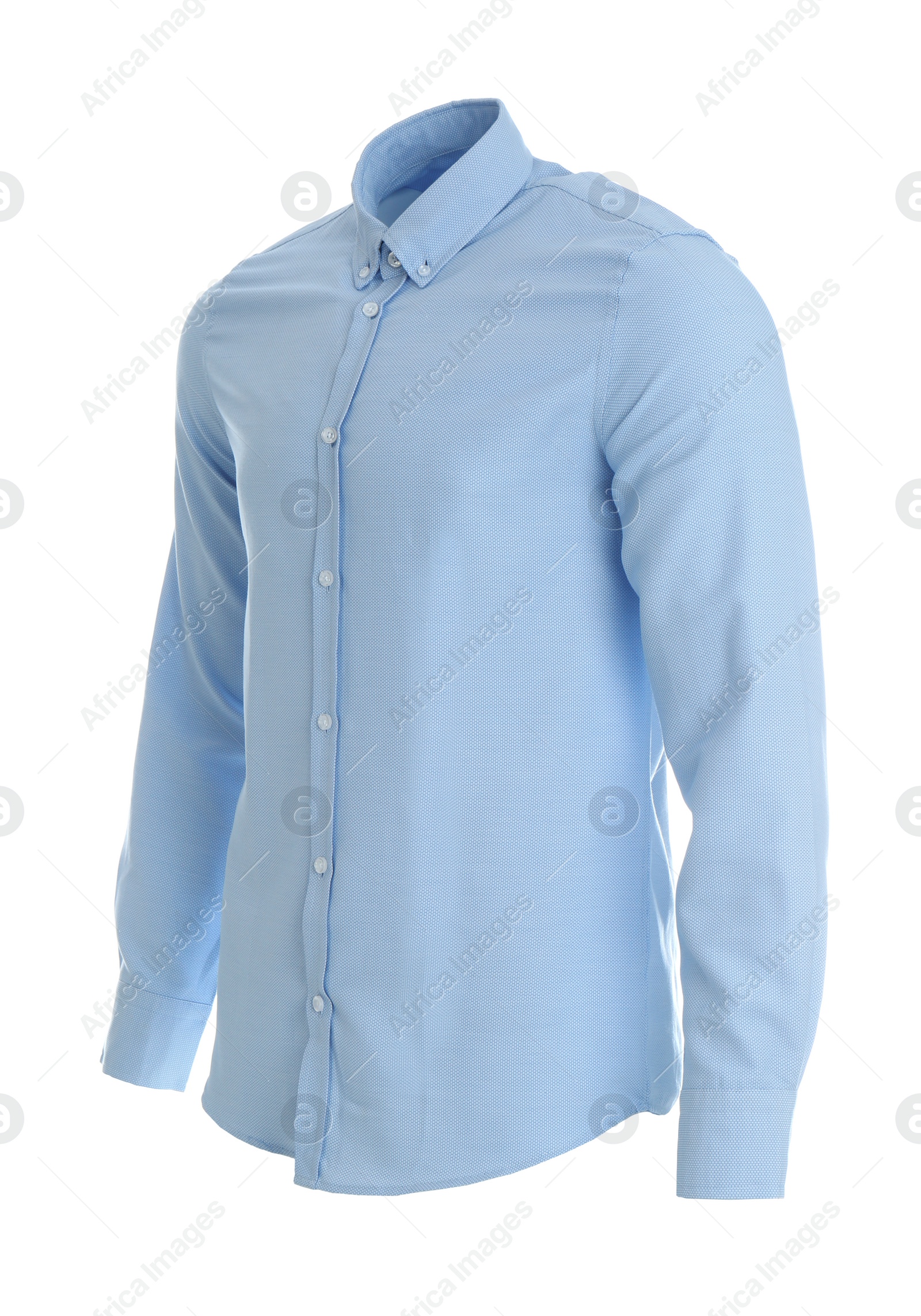 Photo of Stylish shirt on mannequin against white background. Men's clothes