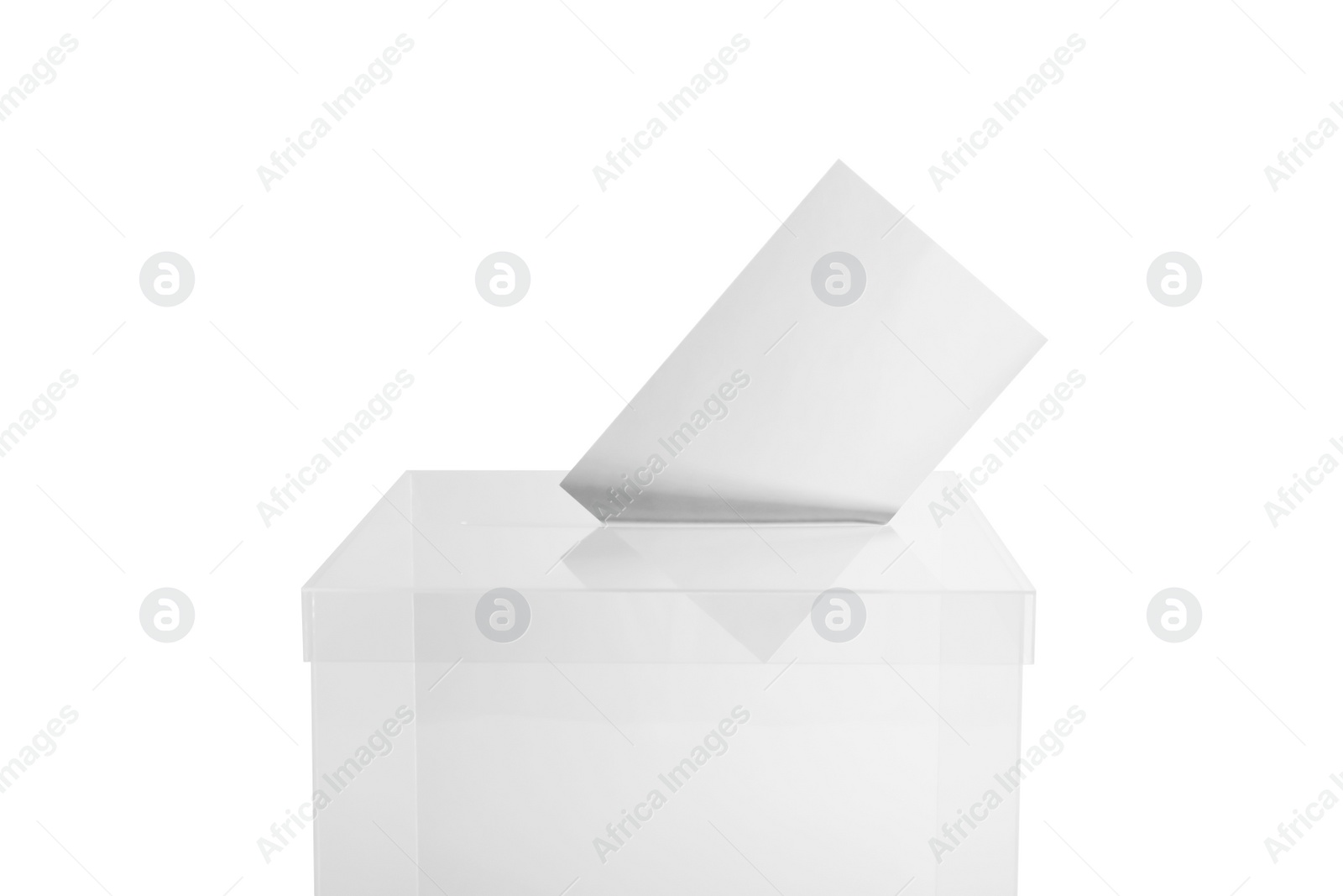 Photo of Ballot box with vote on white background. Election time