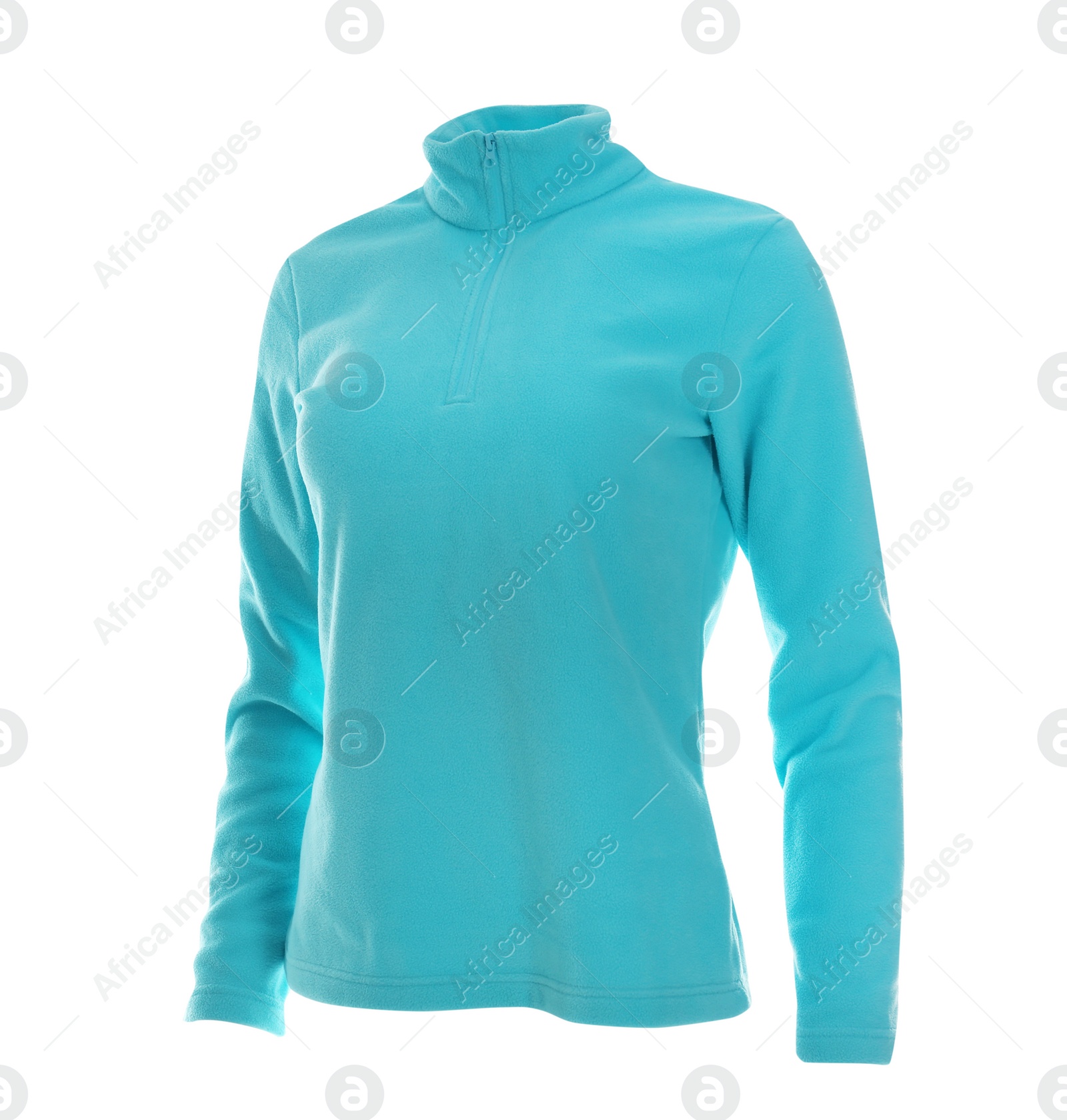 Photo of Fleece jacket isolated on white. Winter sport clothes