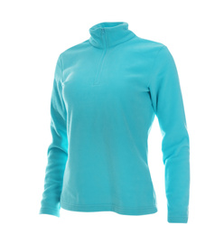 Photo of Fleece jacket isolated on white. Winter sport clothes