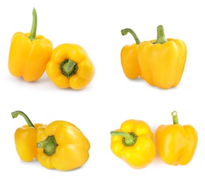 Image of Set of fresh whole yellow bell peppers isolated on white