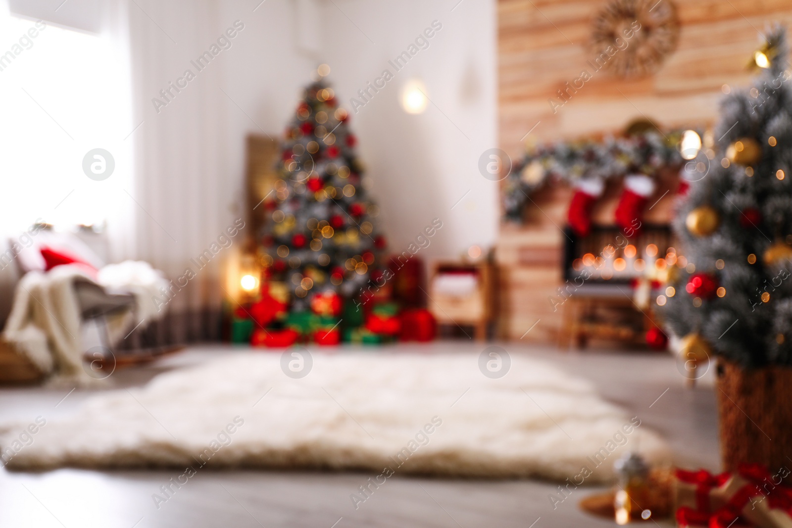 Photo of Blurred view of stylish Christmas living room interior