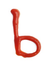 Photo of Letter B written with ketchup on white background