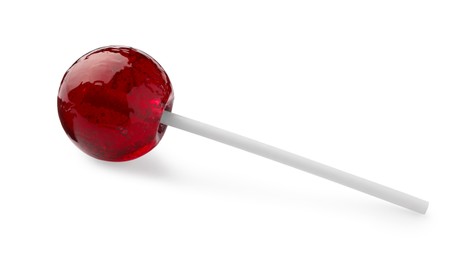 Photo of One sweet red lollipop isolated on white
