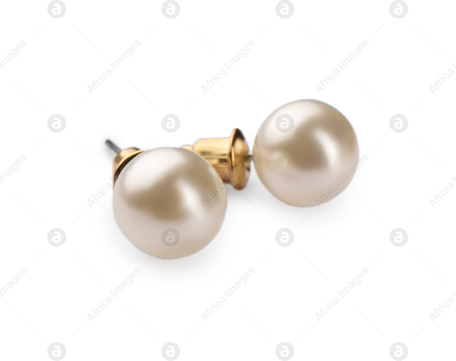 Photo of Elegant earrings with pearls isolated on white