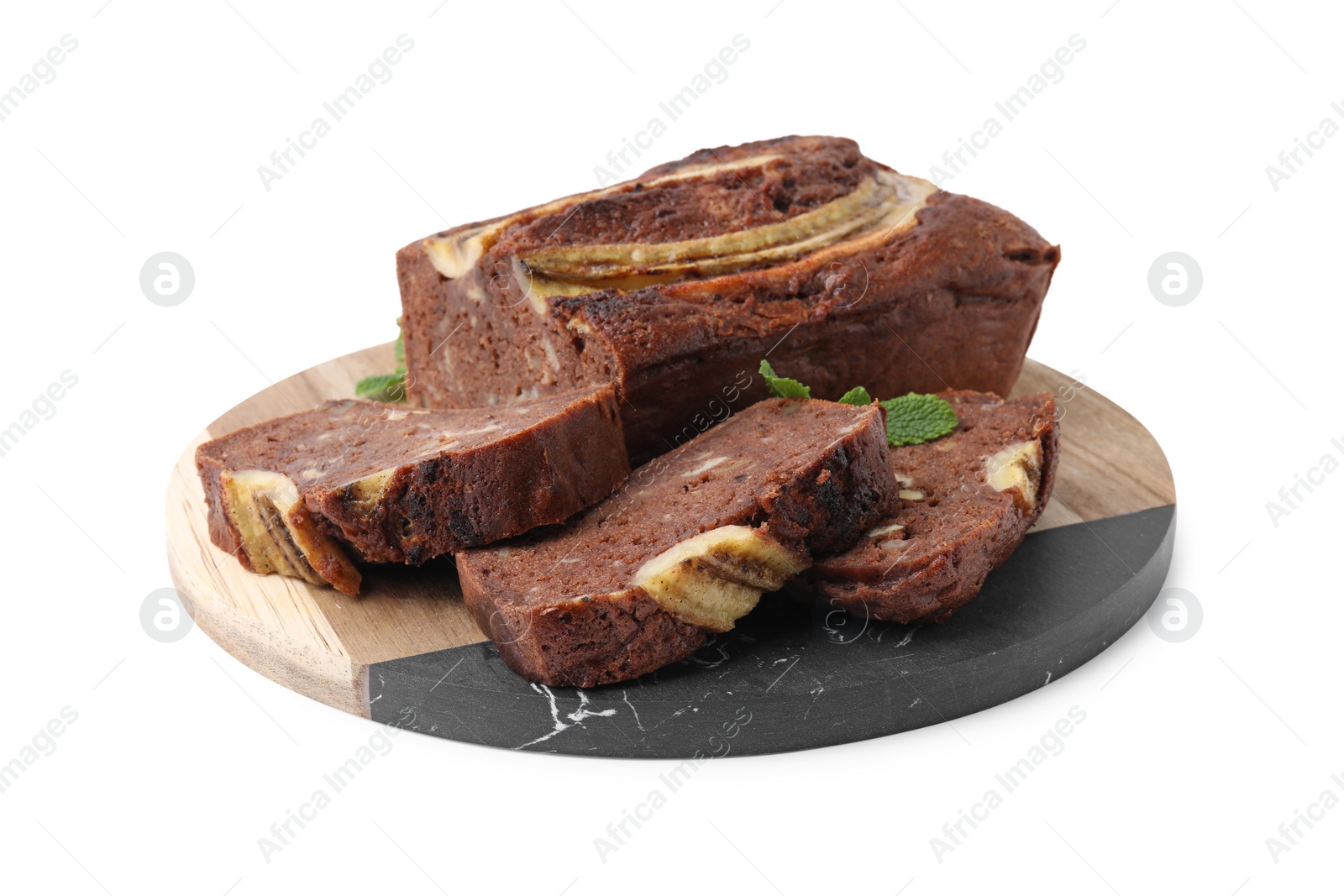 Photo of Delicious homemade banana bread isolated on white