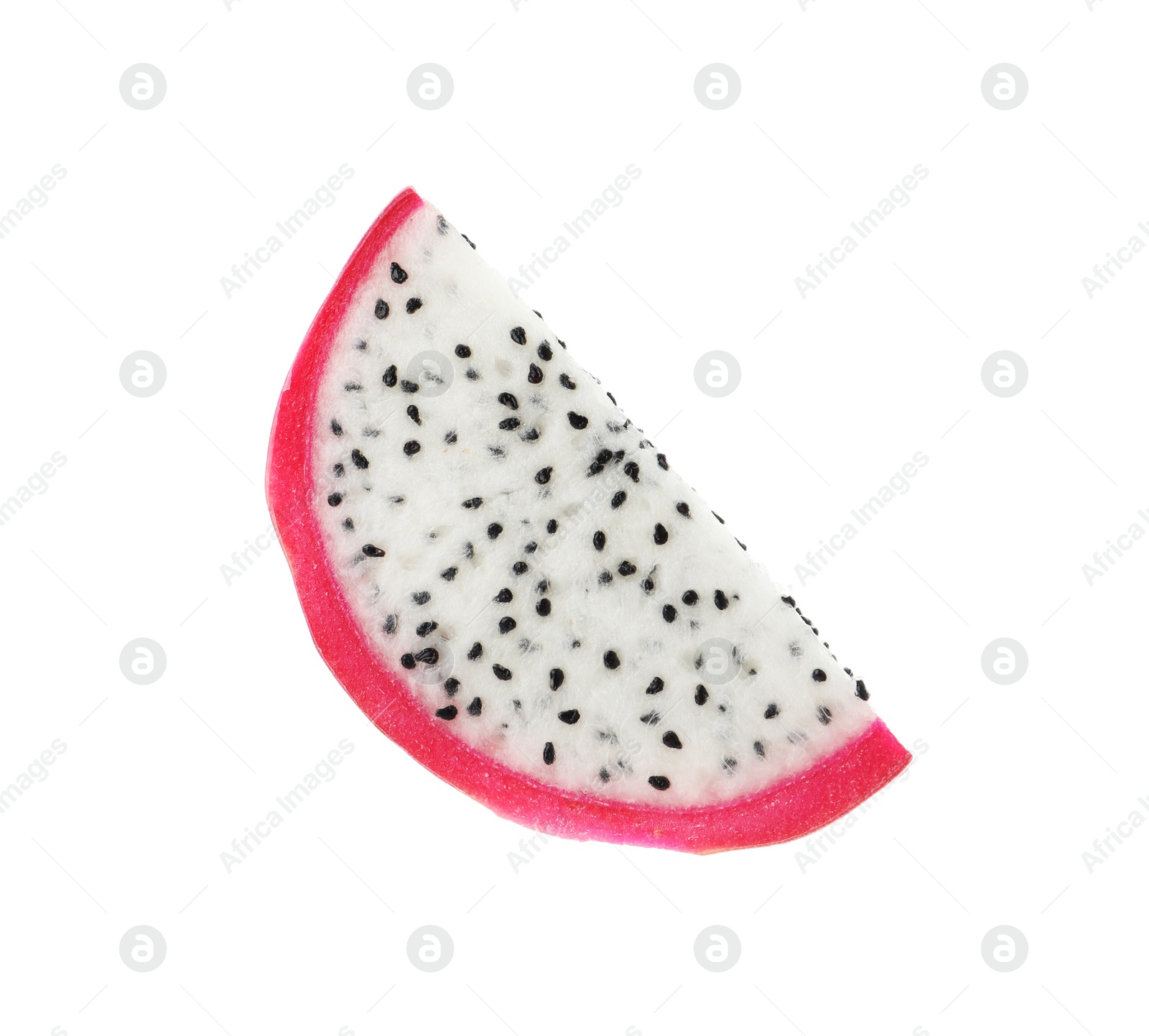 Photo of Slice of delicious ripe dragon fruit (pitahaya) on white background