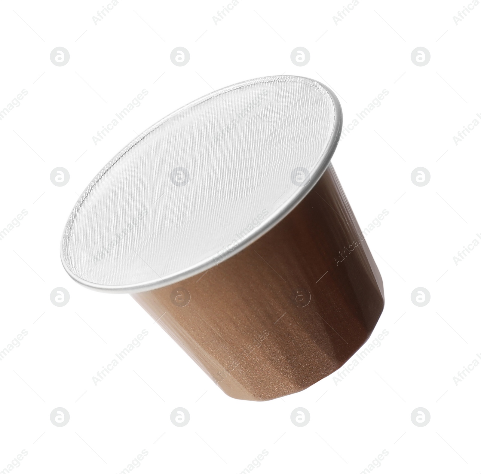 Photo of One plastic coffee capsule isolated on white