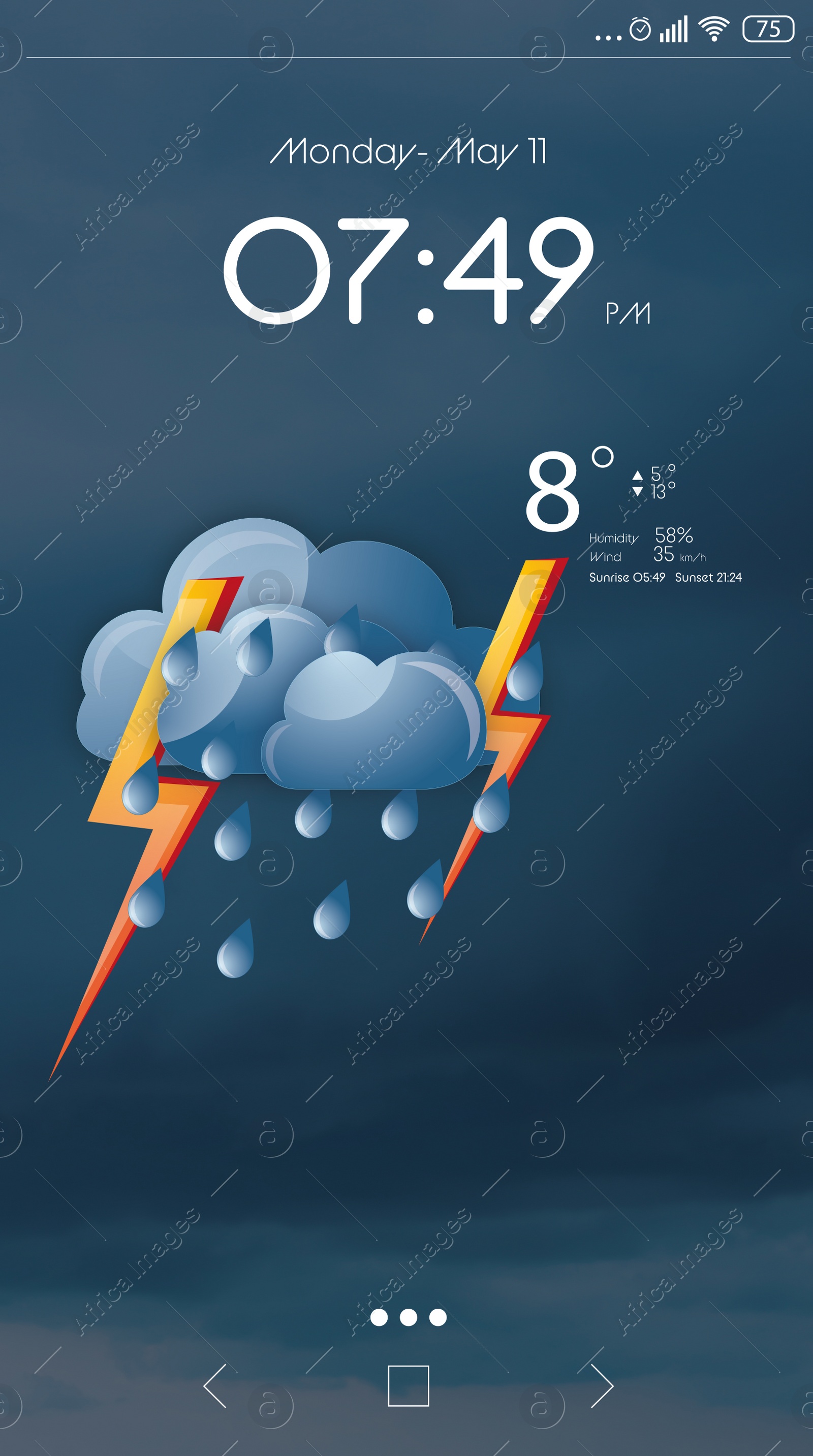 Image of Weather forecast widget on screen. Mobile application